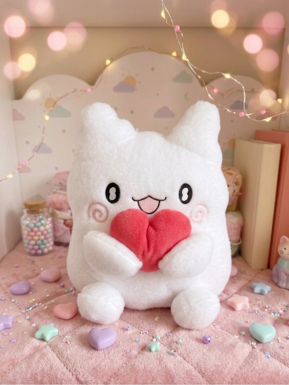 Adorable Sanrio Hanamaruobake White Plush with Red Heart